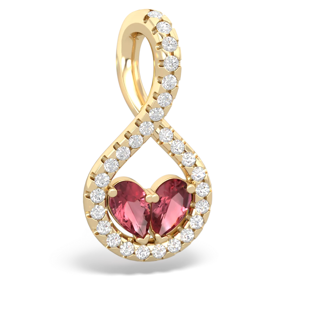 Pink Tourmaline Pave Twist 'One Heart' 14K Yellow Gold pendant P5360