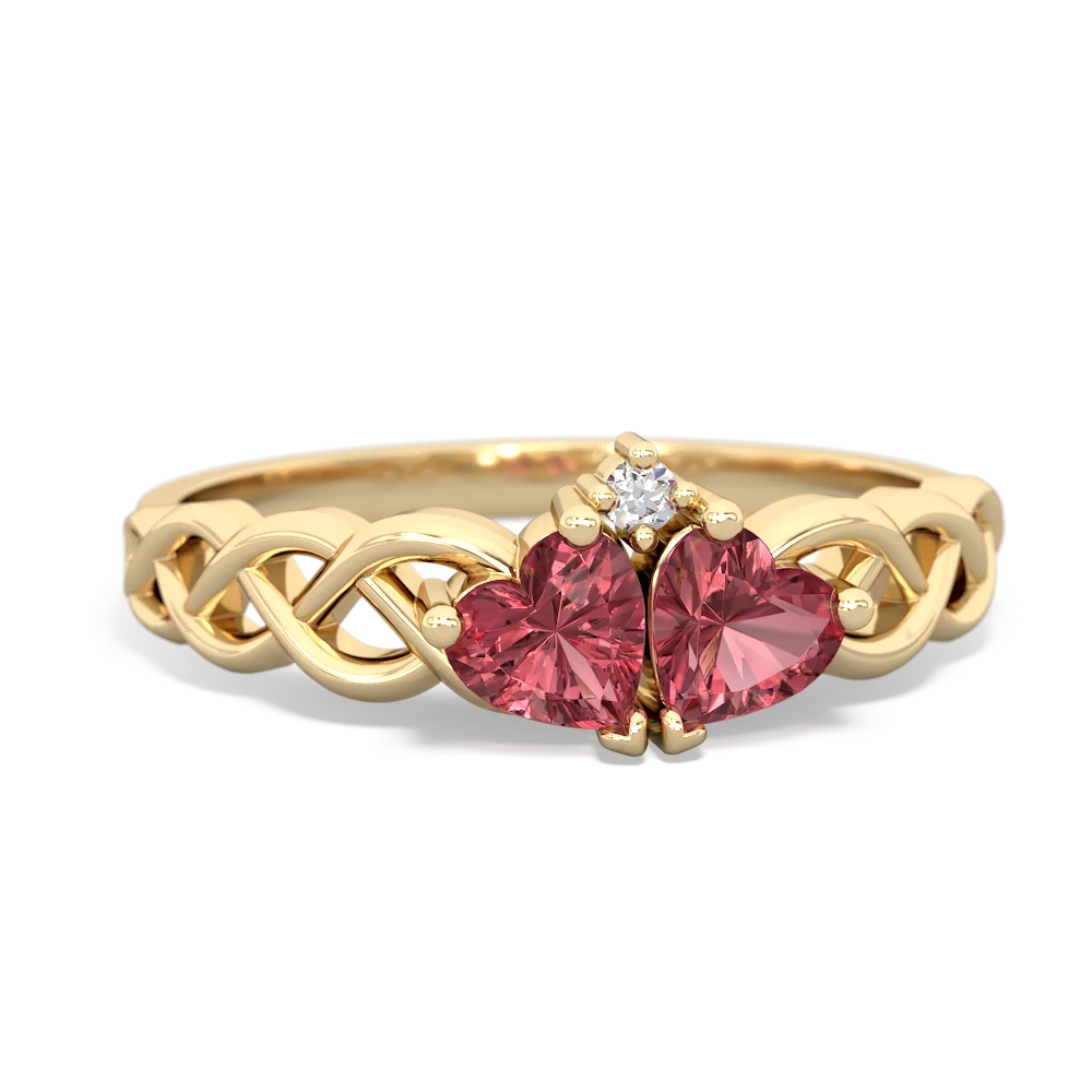 Pink Tourmaline Heart To Heart Braid 14K Yellow Gold ring R5870