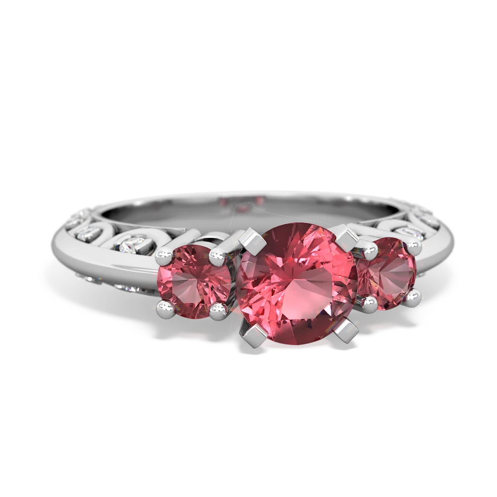 Pink Tourmaline Art Deco Eternal Embrace Engagement 14K White Gold ring C2003