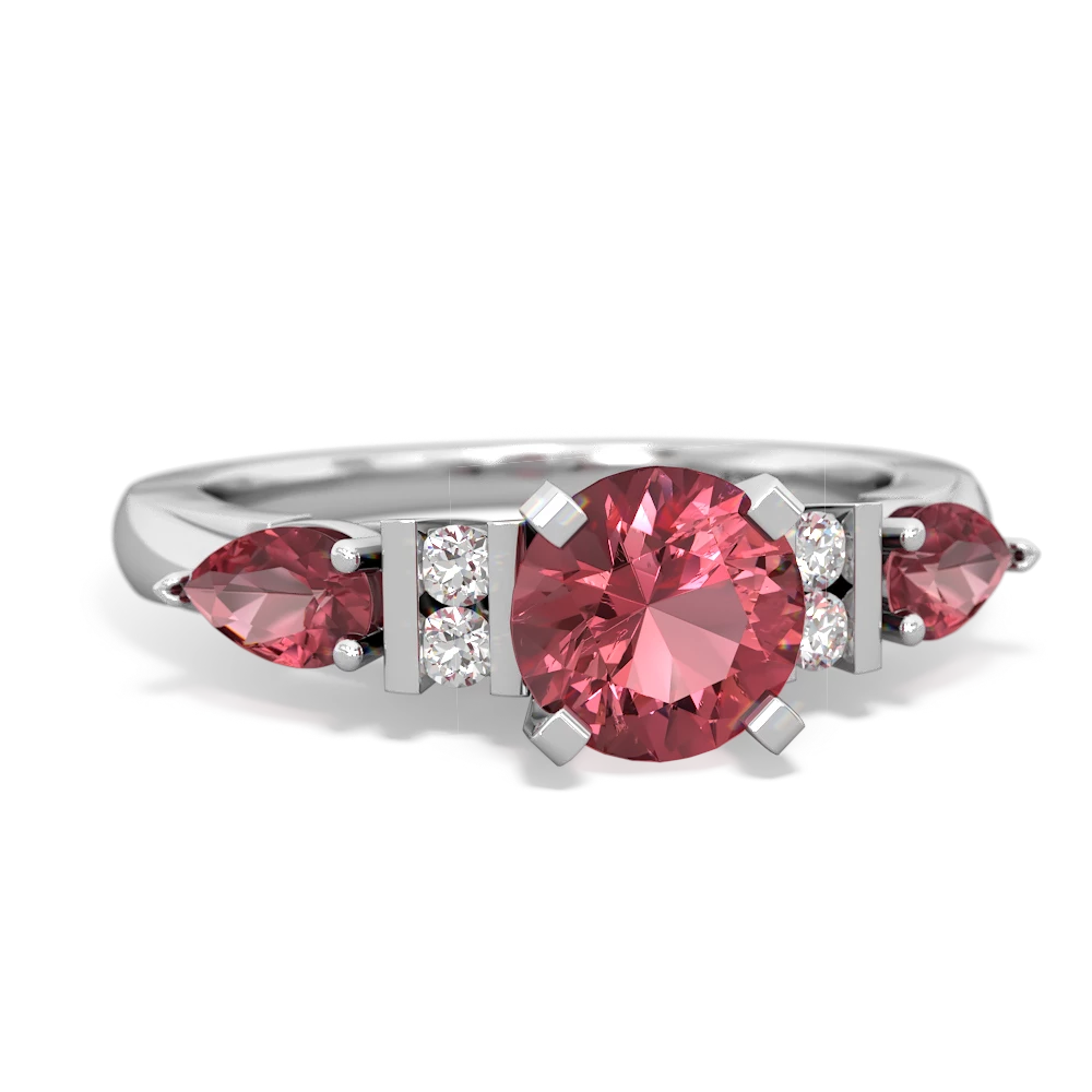 Pink Tourmaline 6Mm Round Eternal Embrace Engagement 14K White Gold ring R2005