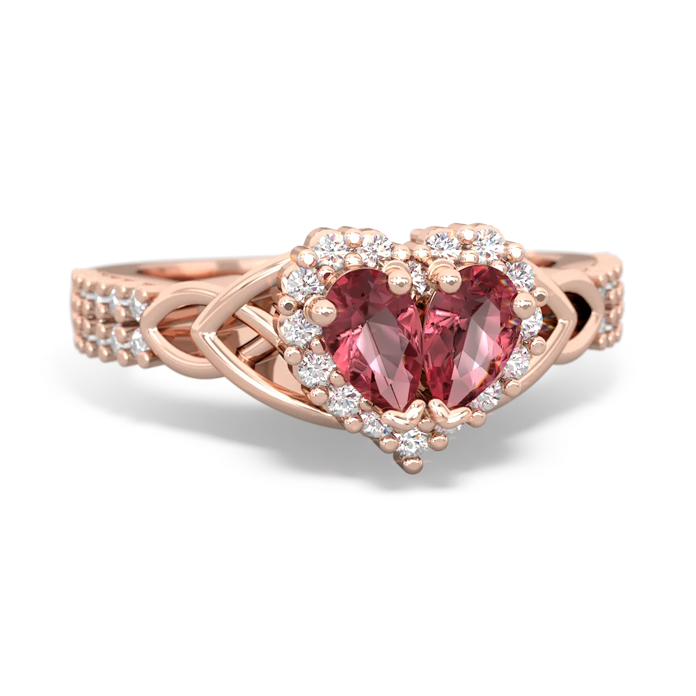 Pink Tourmaline Celtic Knot Two Hearts As One 14K Rose Gold ring R2644HRT