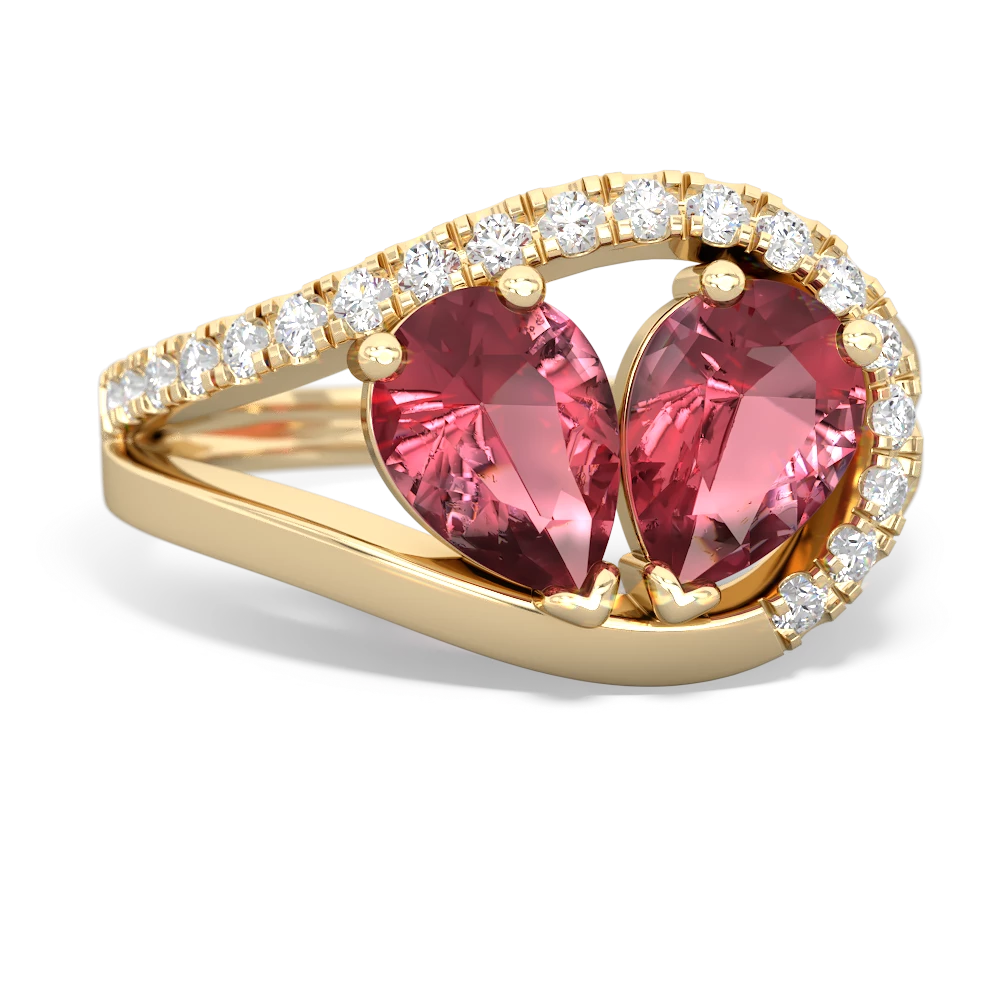 Pink Tourmaline Nestled Heart Keepsake 14K Yellow Gold ring R5650