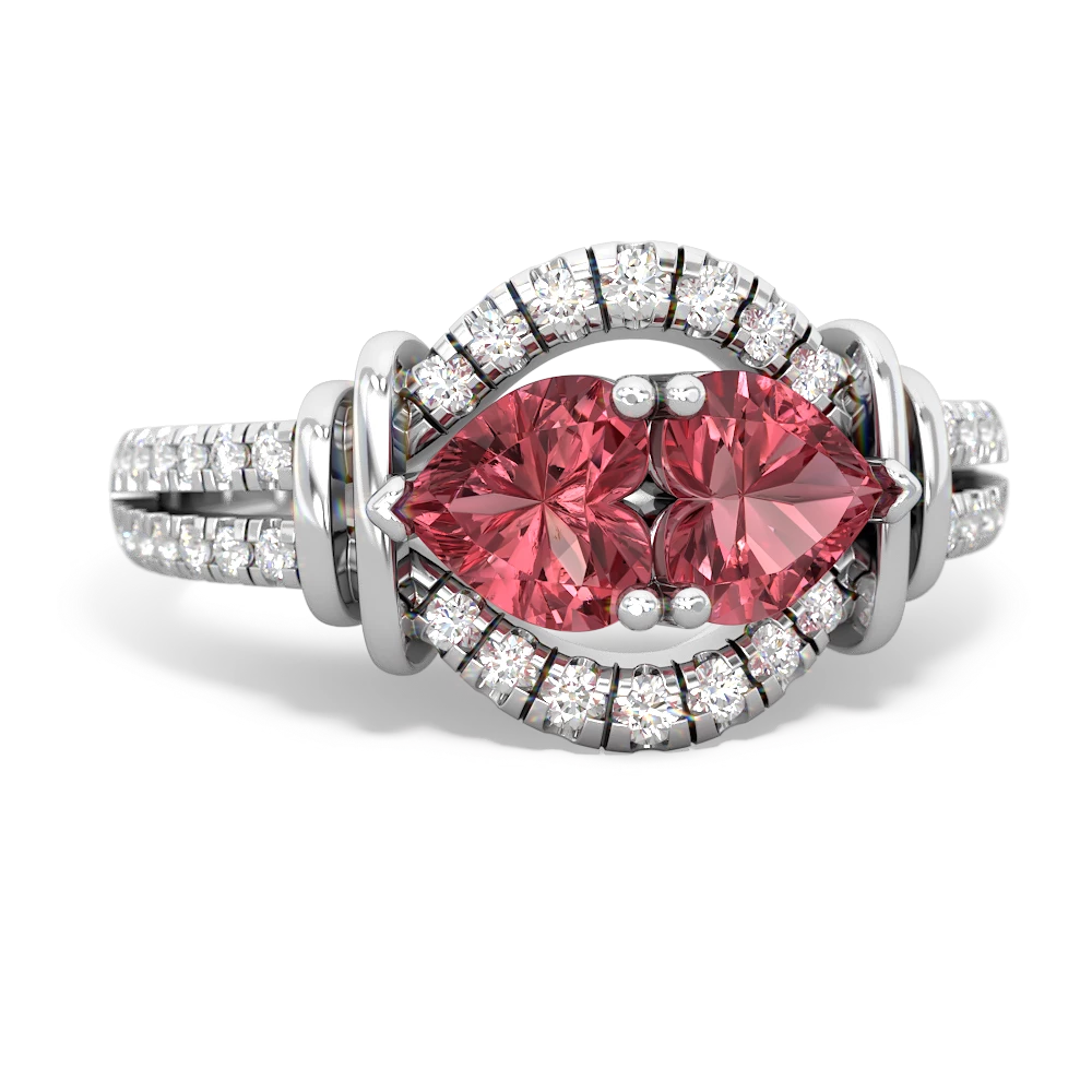 Pink Tourmaline Art-Deco Keepsake 14K White Gold ring R5630