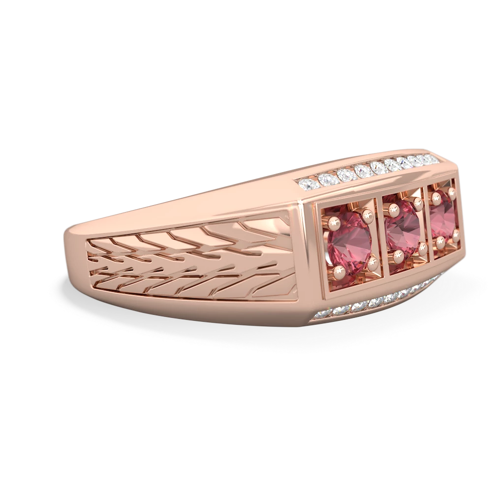 Lab Ruby Three Stone Tire Tread Men's 14K Rose Gold ring R0520