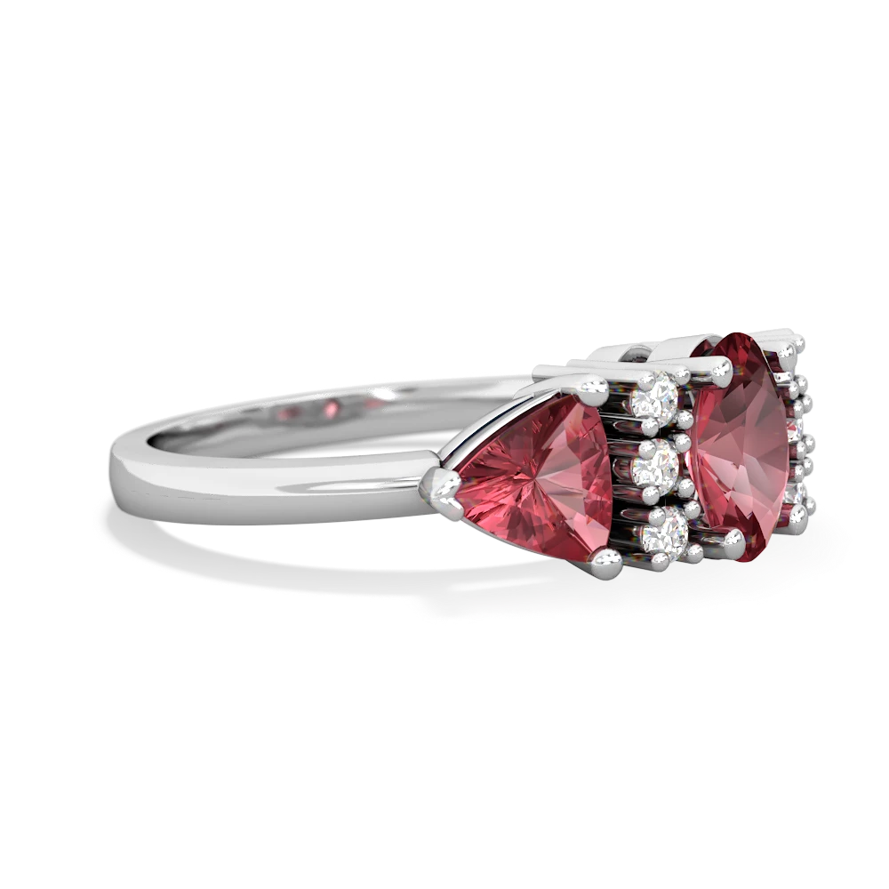 Pink Tourmaline Antique Style Three Stone 14K White Gold ring R2186