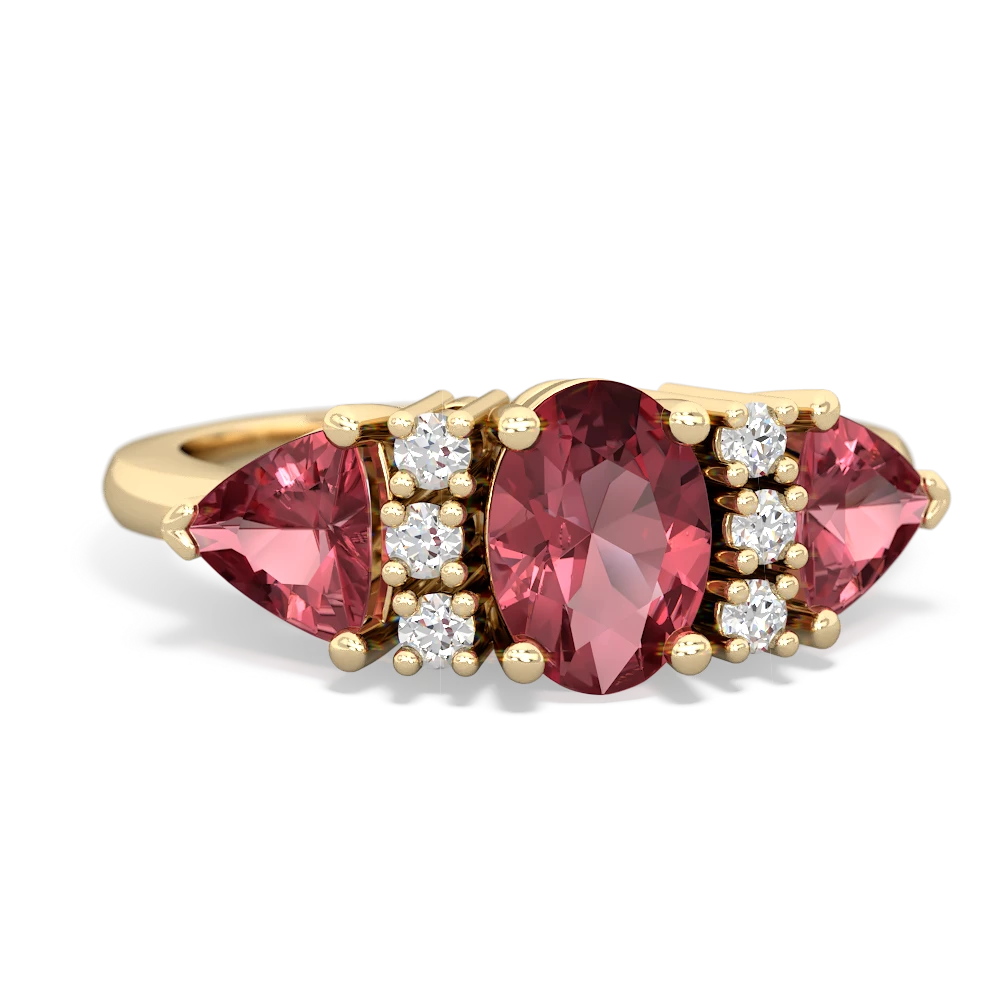 Pink Tourmaline Antique Style Three Stone 14K Yellow Gold ring R2186