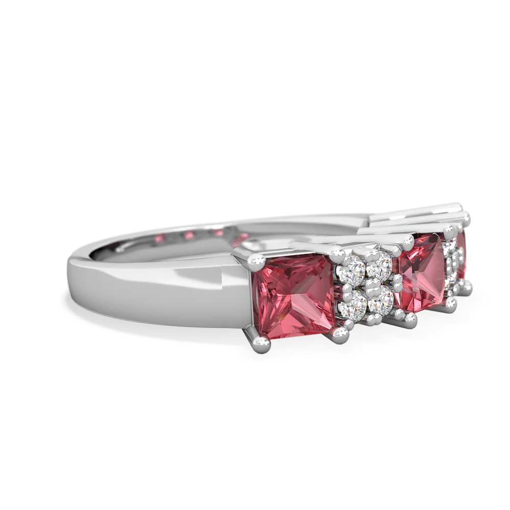 Lab Pink Sapphire Three Stone Diamond Cluster 14K White Gold ring R2592