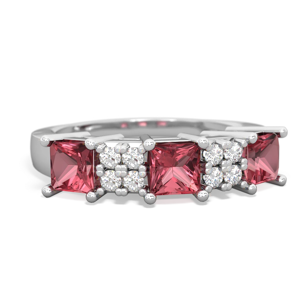 Ruby Three Stone Diamond Cluster 14K White Gold ring R2592