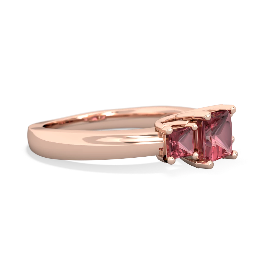 Lab Pink Sapphire Three Stone Trellis 14K Rose Gold ring R4015