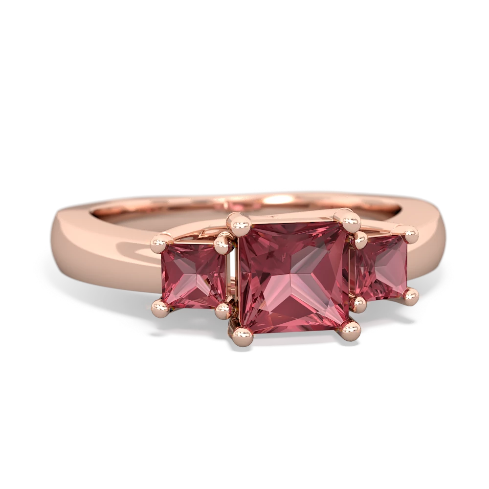 Lab Ruby Three Stone Trellis 14K Rose Gold ring R4015