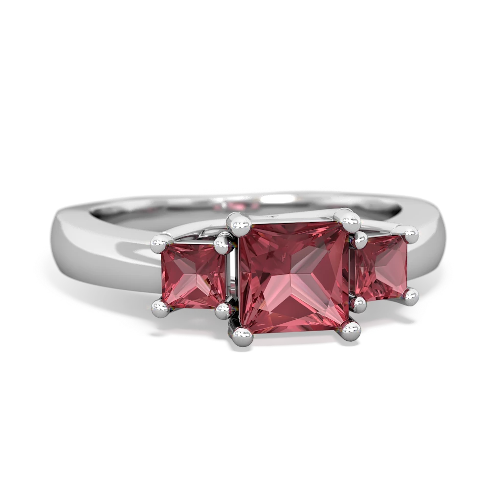 Lab Pink Sapphire Three Stone Trellis 14K White Gold ring R4015