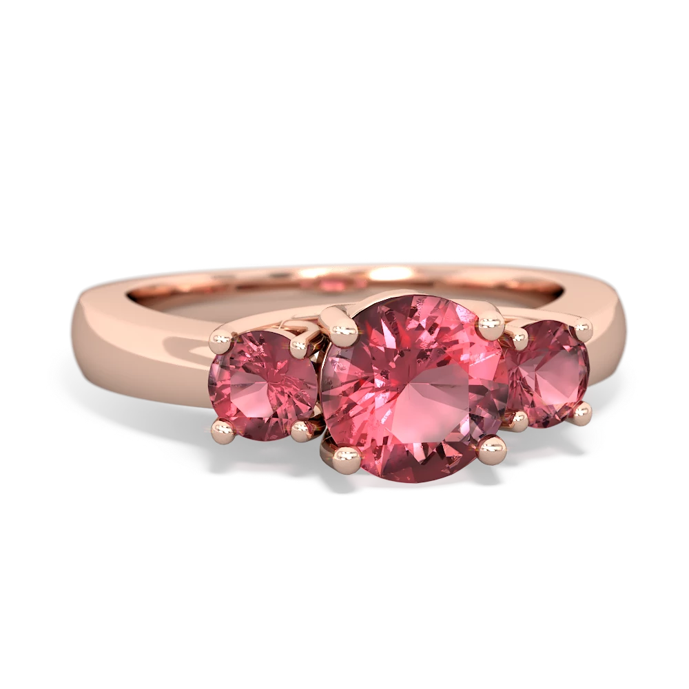 Pink Tourmaline Three Stone Round Trellis 14K Rose Gold ring R4018