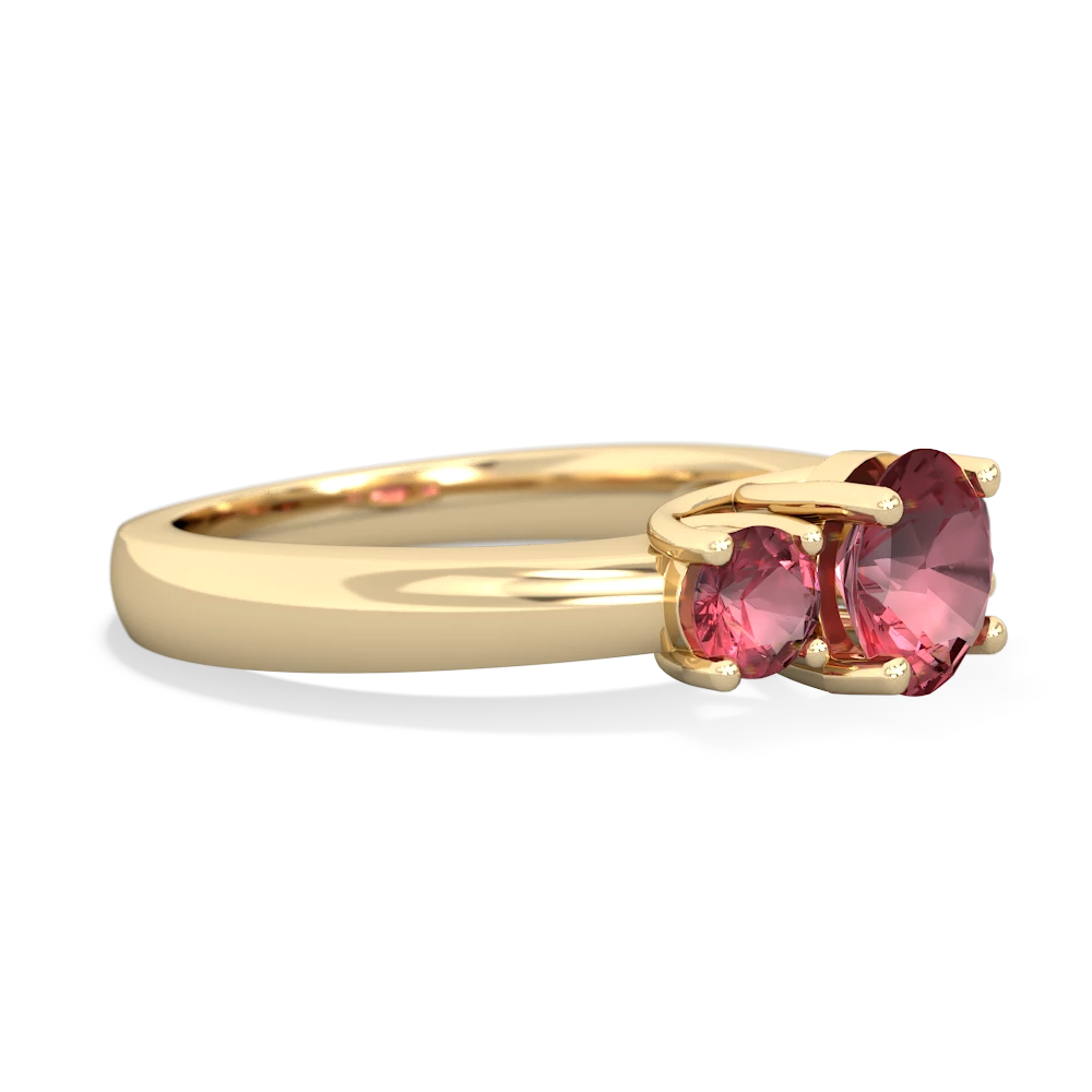 Lab Ruby Three Stone Round Trellis 14K Yellow Gold ring R4018