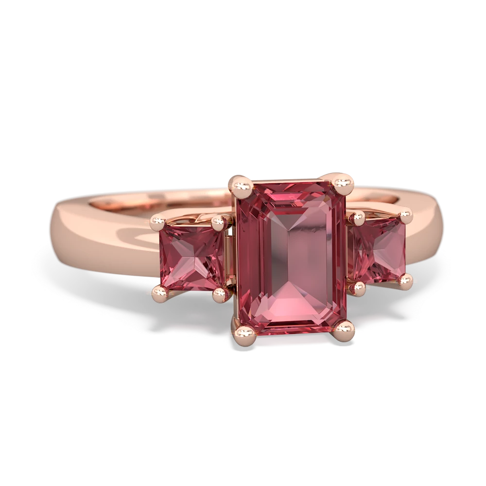 Ruby Three Stone Emerald-Cut Trellis 14K Rose Gold ring R4021