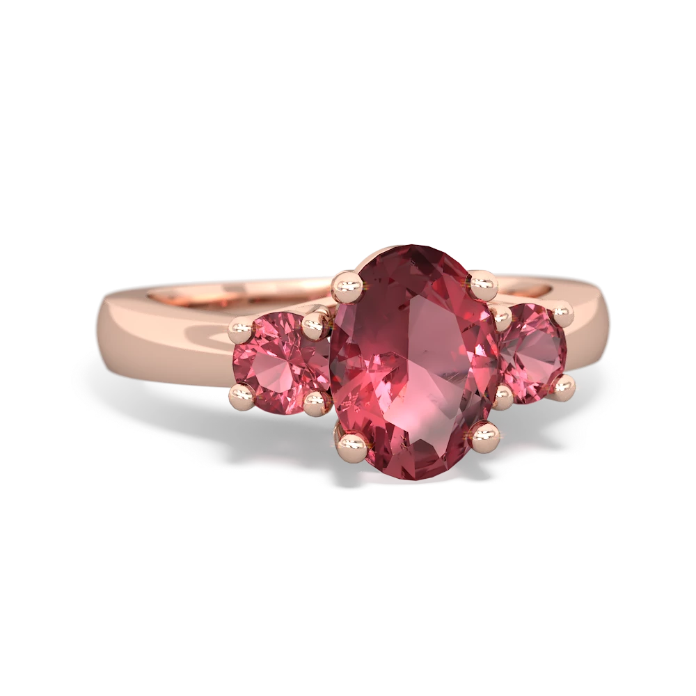 Pink Tourmaline Three Stone Oval Trellis 14K Rose Gold ring R4024