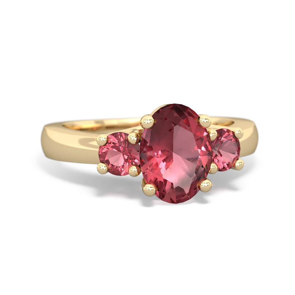 Pink Tourmaline Three Stone Oval Trellis 14K Yellow Gold ring R4024