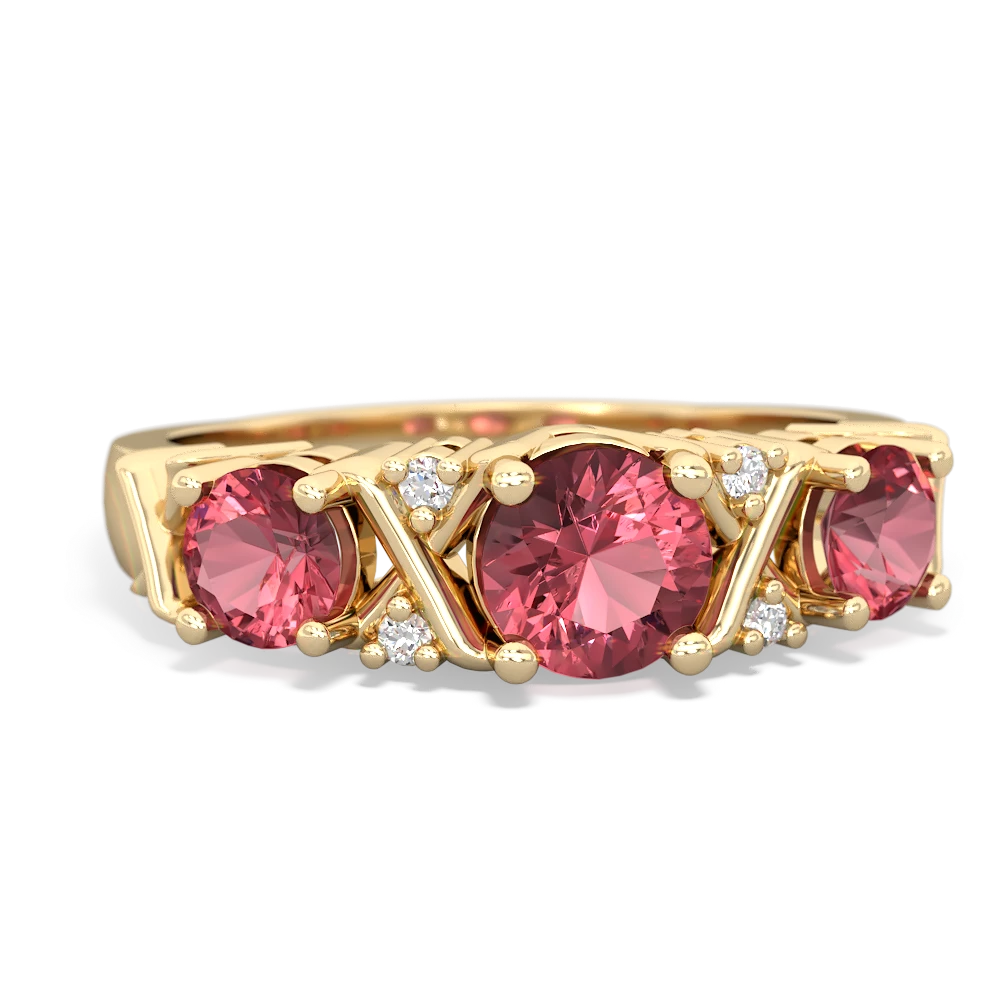 Pink Tourmaline Hugs And Kisses 14K Yellow Gold ring R5016