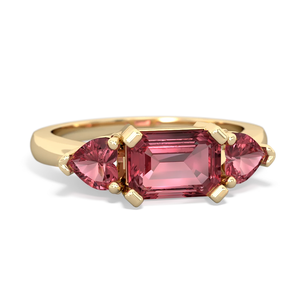 Lab Pink Sapphire Three Stone 14K Yellow Gold ring R5235