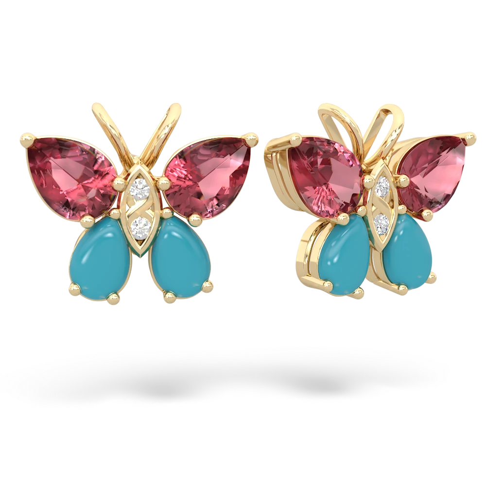 Pink Tourmaline Butterfly 14K Yellow Gold earrings E2215