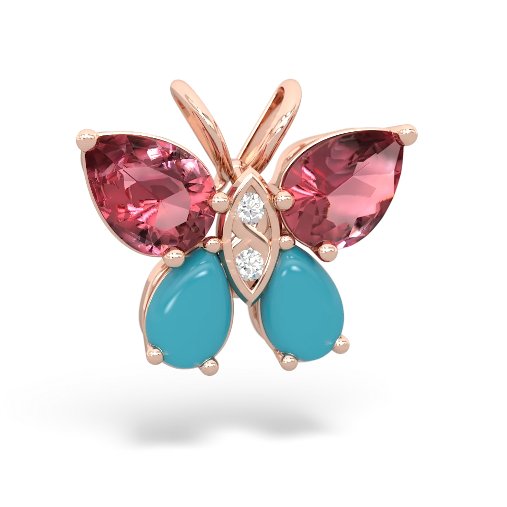 Pink Tourmaline Butterfly 14K Rose Gold pendant P2215