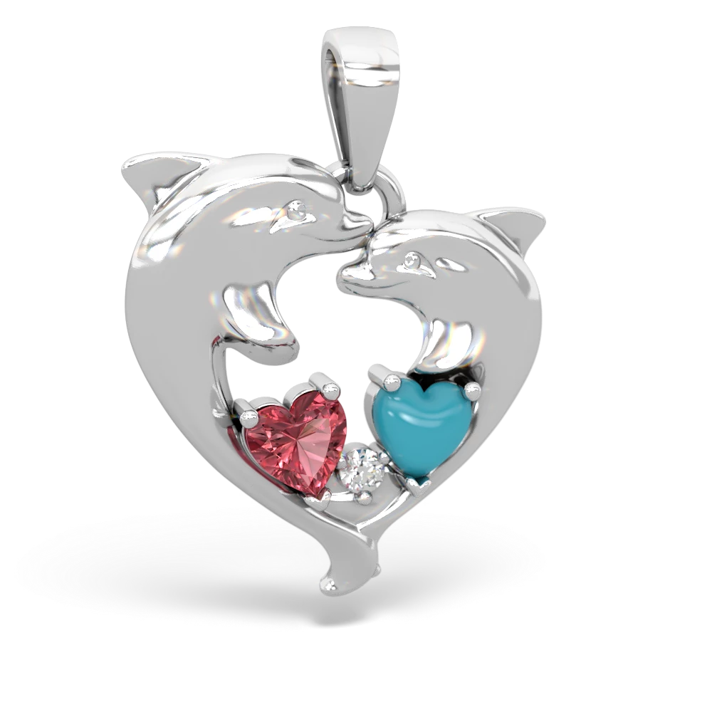 Pink Tourmaline Dolphin Heart 14K White Gold pendant P5820