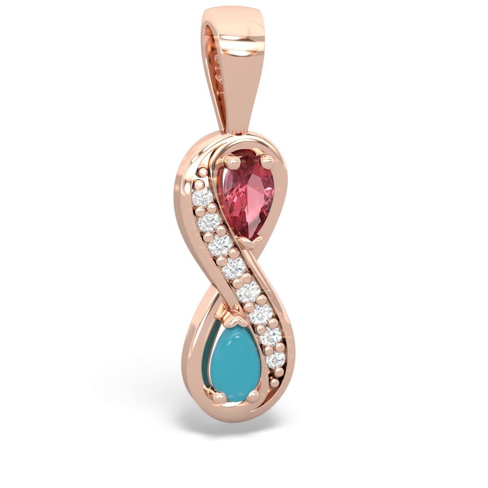 Pink Tourmaline Diamond Infinity 14K Rose Gold pendant P5390