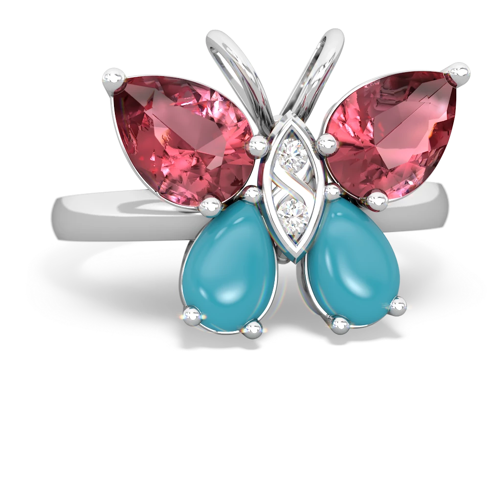 Pink Tourmaline Butterfly 14K White Gold ring R2215