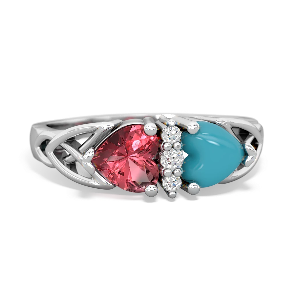 Pink Tourmaline Celtic Knot Double Heart 14K White Gold ring R5040