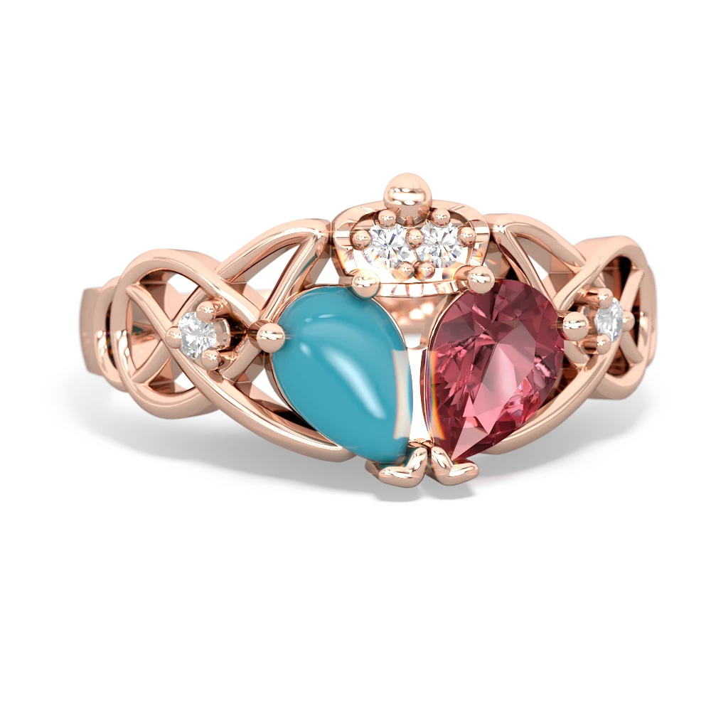 Pink Tourmaline 'One Heart' Celtic Knot Claddagh 14K Rose Gold ring R5322