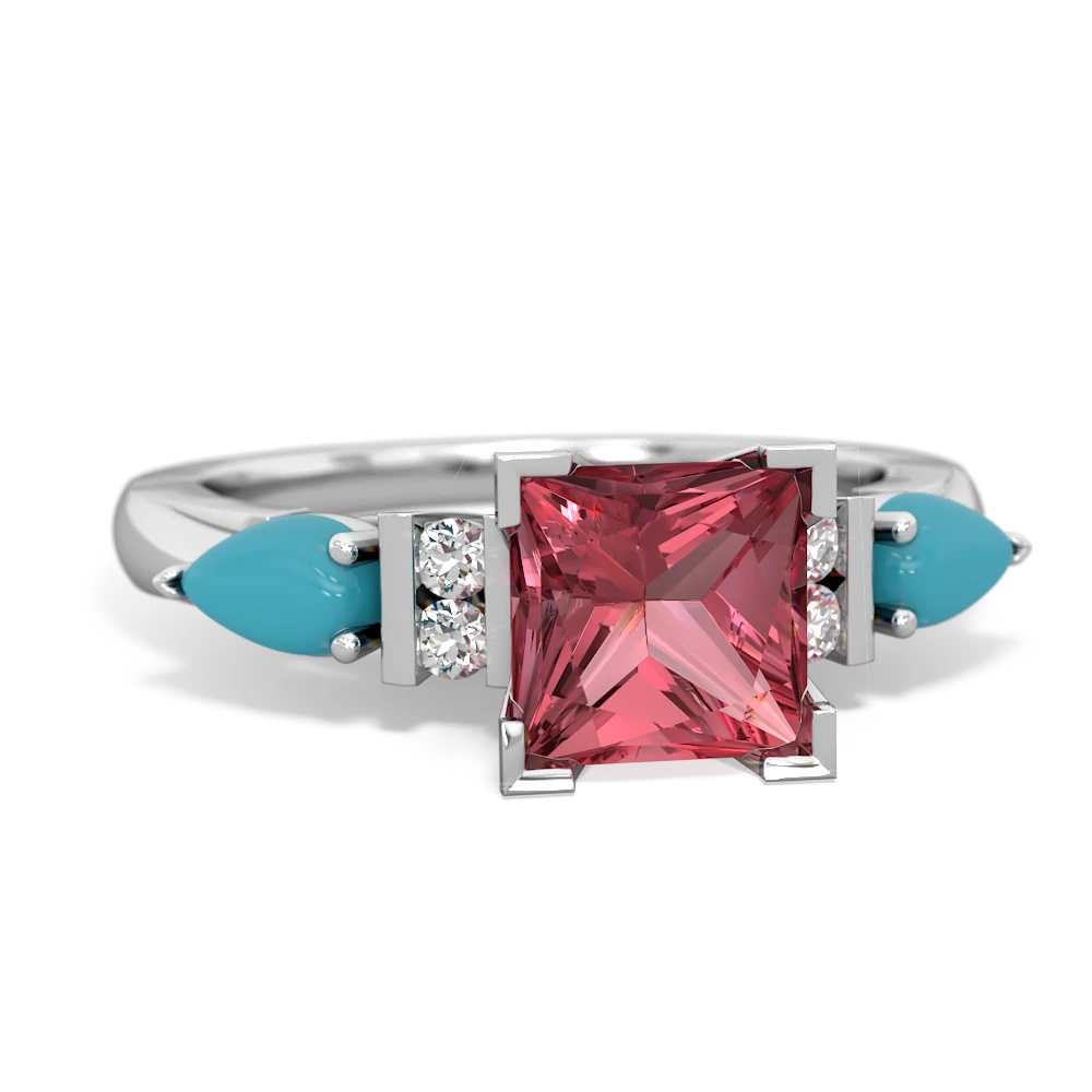 Pink Tourmaline 6Mm Princess Eternal Embrace Engagement 14K White Gold ring C2002
