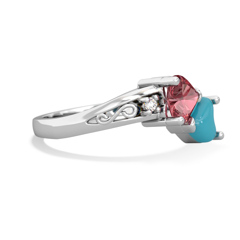 Pink Tourmaline Snuggling Hearts 14K White Gold ring R2178