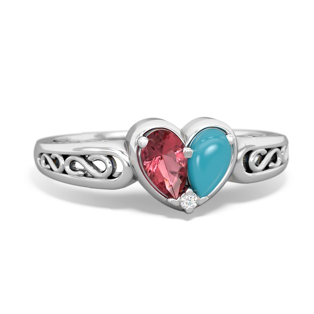 Pink Tourmaline Filligree 'One Heart' 14K White Gold ring R5070