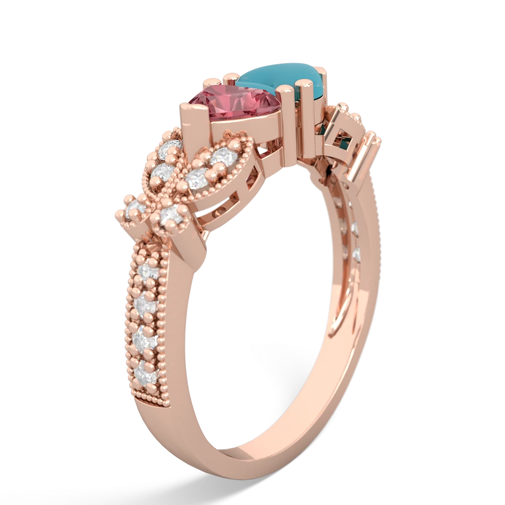 Pink Tourmaline Diamond Butterflies 14K Rose Gold ring R5601