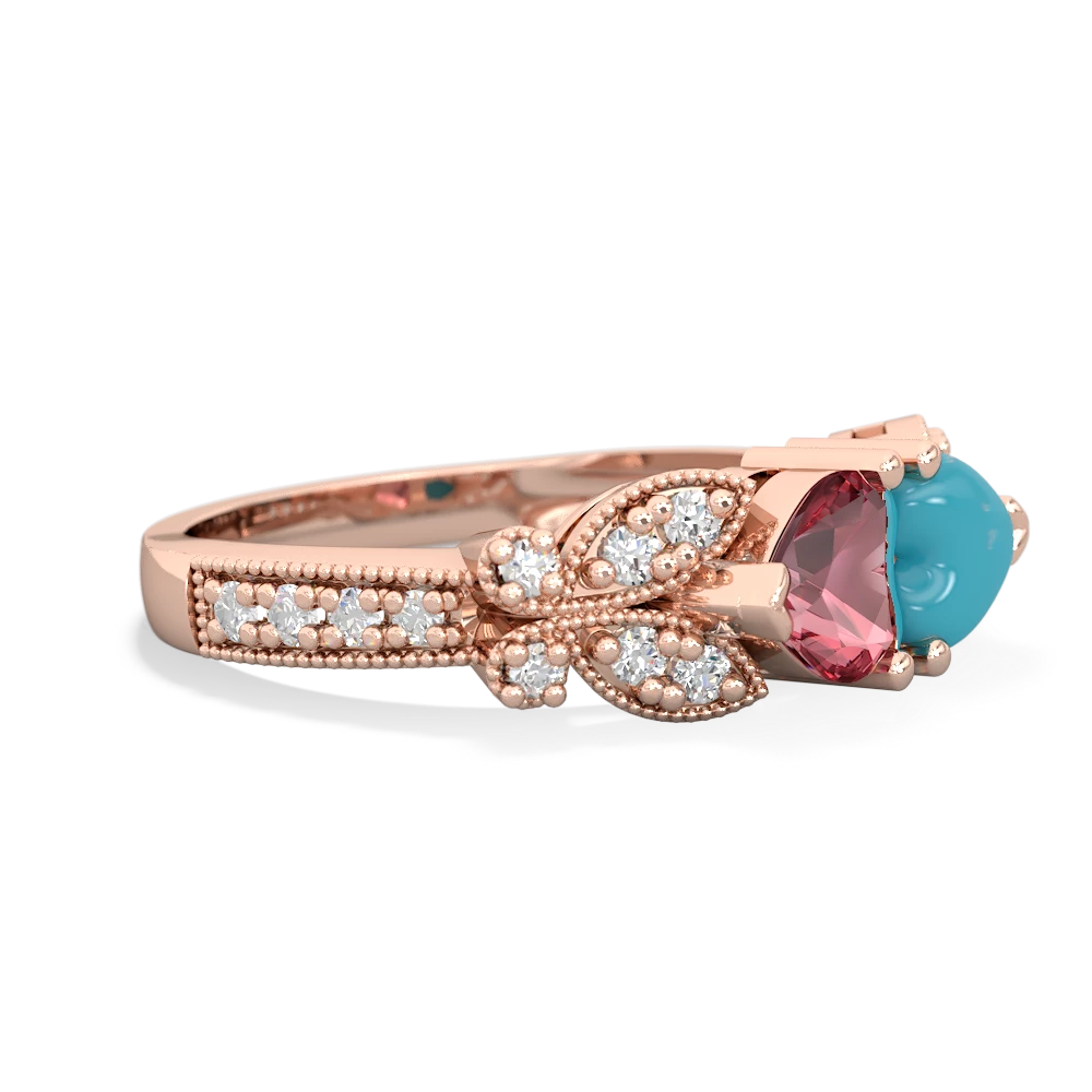 Pink Tourmaline Diamond Butterflies 14K Rose Gold ring R5601