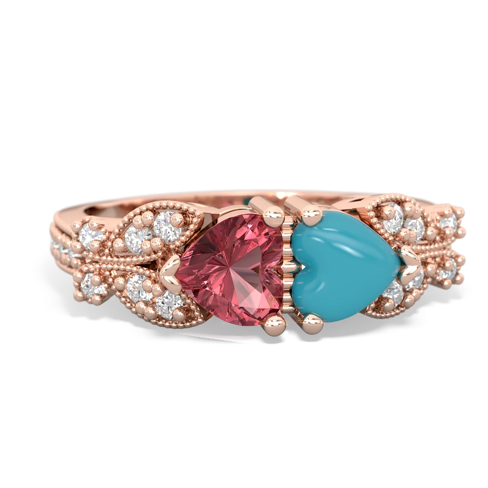 Pink Tourmaline Diamond Butterflies 14K Rose Gold ring R5601