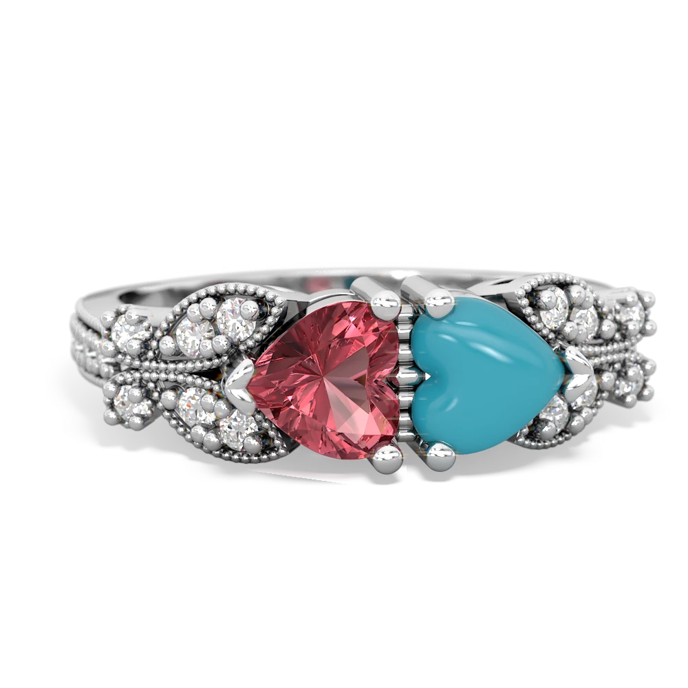 Pink Tourmaline Diamond Butterflies 14K White Gold ring R5601