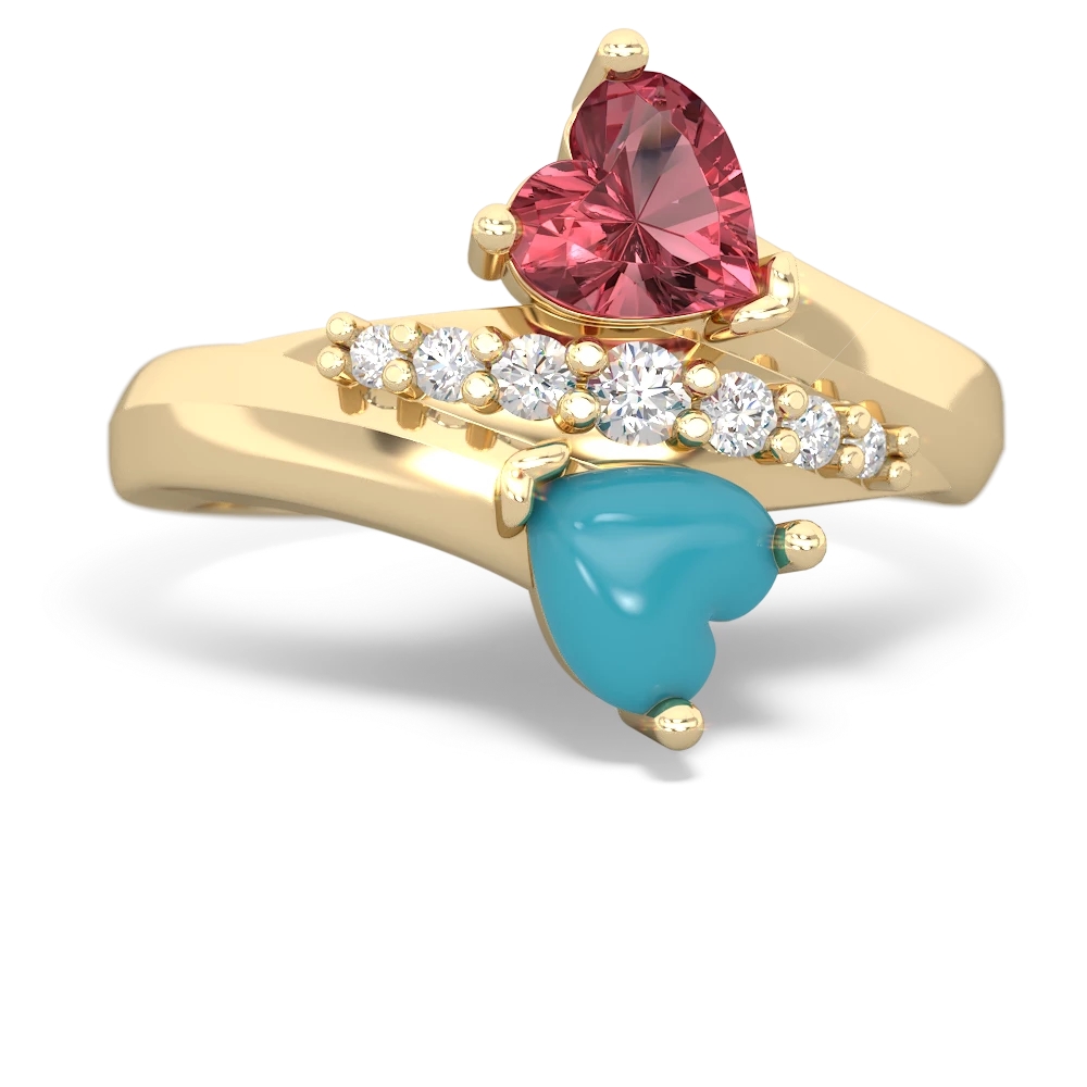 Pink Tourmaline Heart To Heart 14K Yellow Gold ring R2064