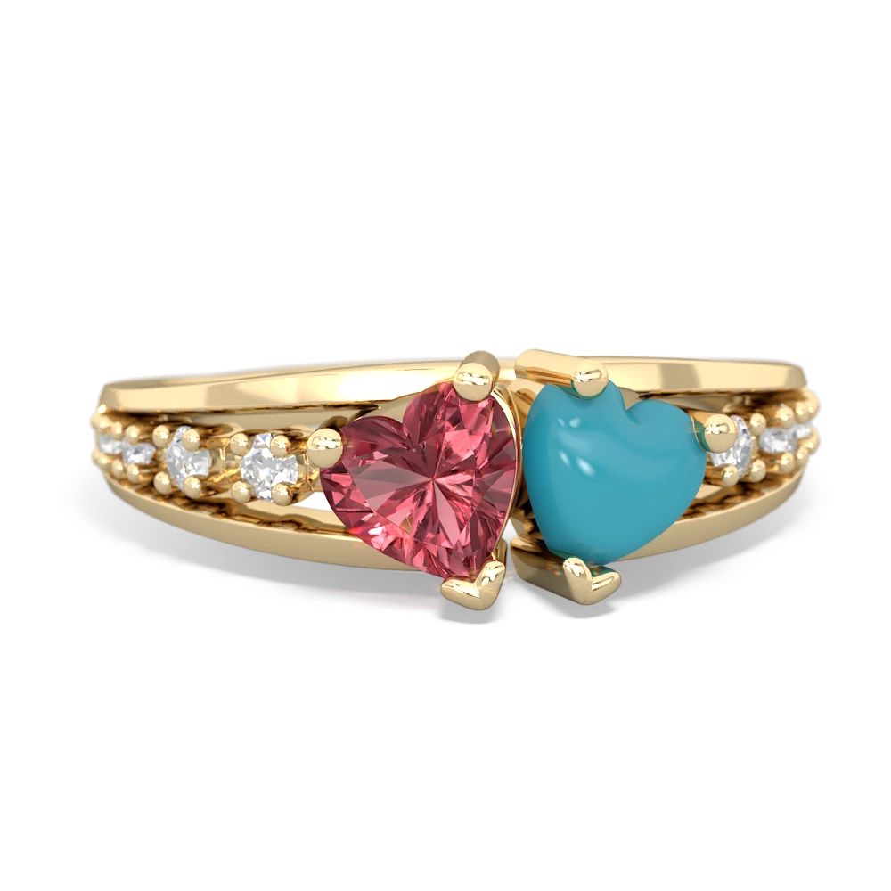 Pink Tourmaline Heart To Heart 14K Yellow Gold ring R3342