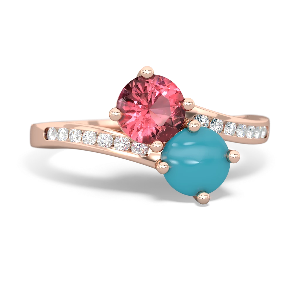 Pink Tourmaline Channel Set Two Stone 14K Rose Gold ring R5303