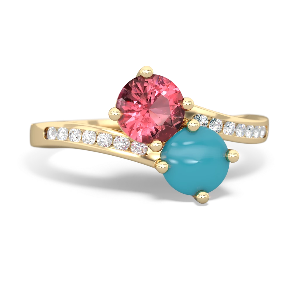 Pink Tourmaline Channel Set Two Stone 14K Yellow Gold ring R5303