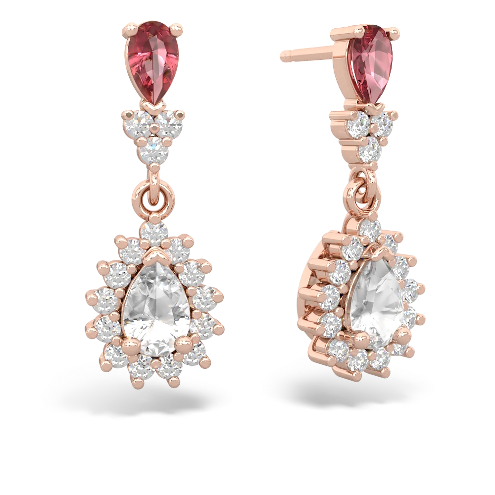 Pink Tourmaline Halo Pear Dangle 14K Rose Gold earrings E1882