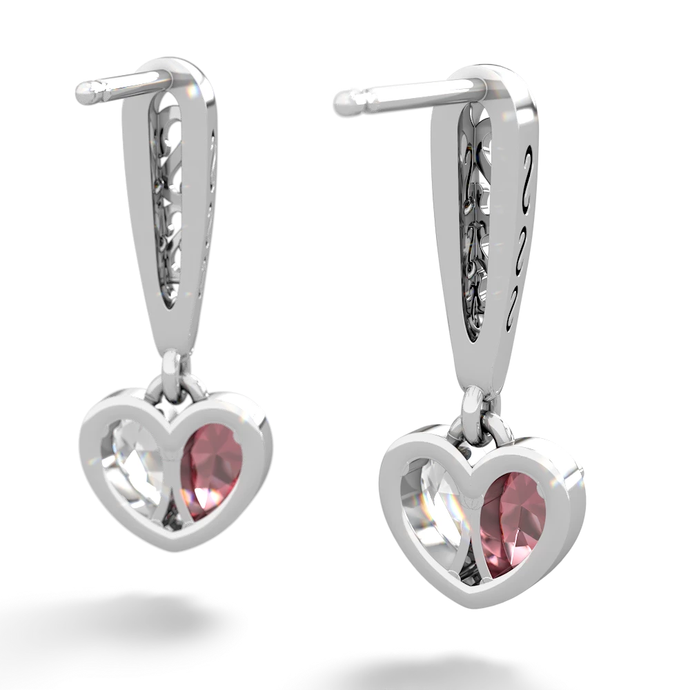 Pink Tourmaline Filligree Heart 14K White Gold earrings E5070