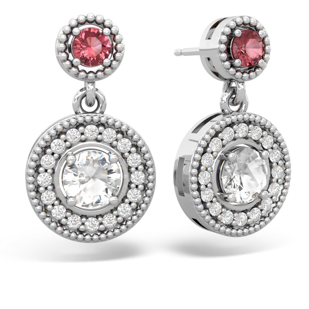 Pink Tourmaline Halo Dangle 14K White Gold earrings E5319