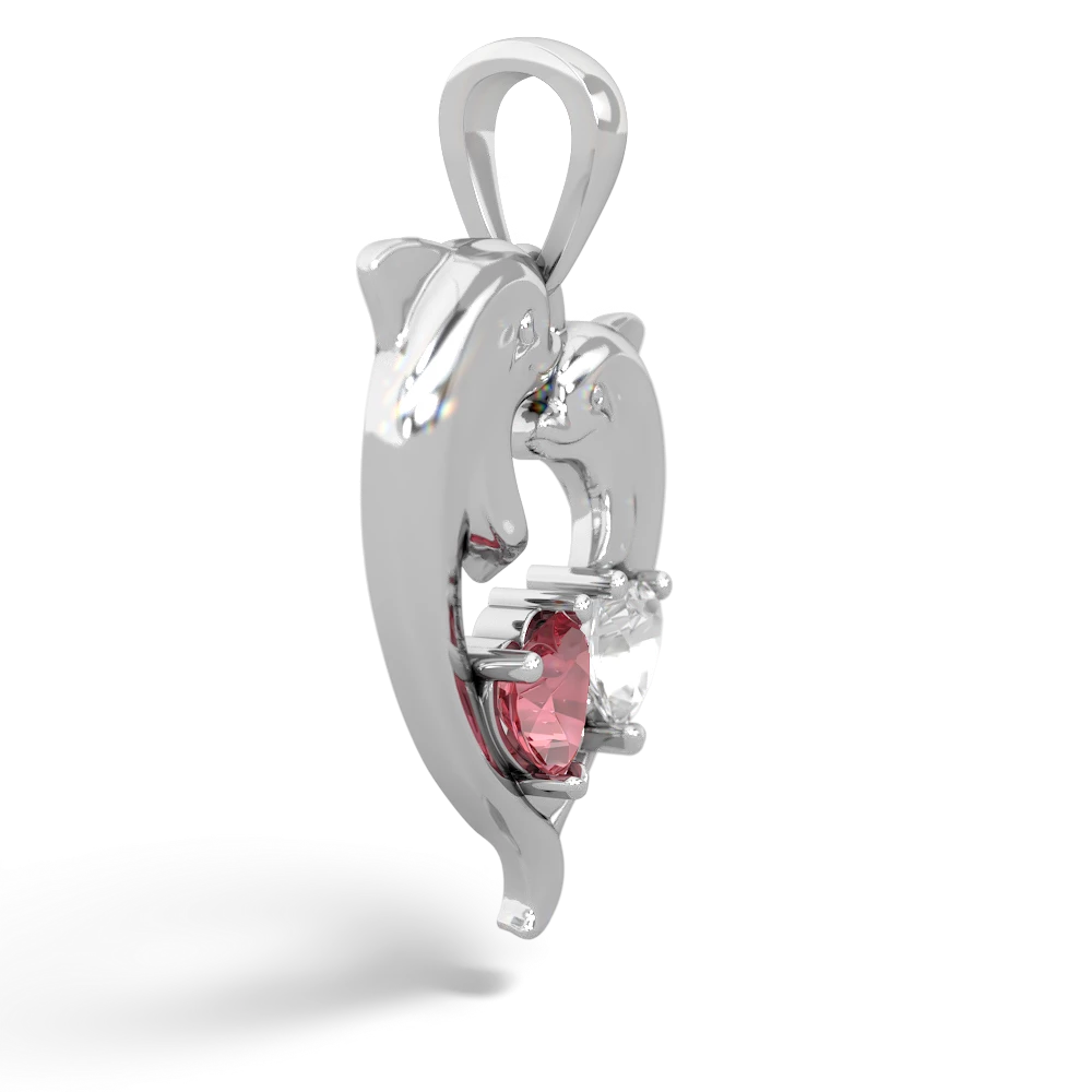 Pink Tourmaline Dolphin Heart 14K White Gold pendant P5820