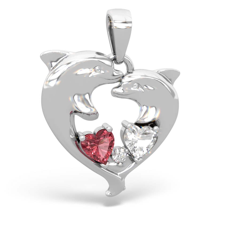 Pink Tourmaline Dolphin Heart 14K White Gold pendant P5820