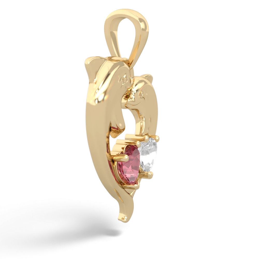 Pink Tourmaline Dolphin Heart 14K Yellow Gold pendant P5820