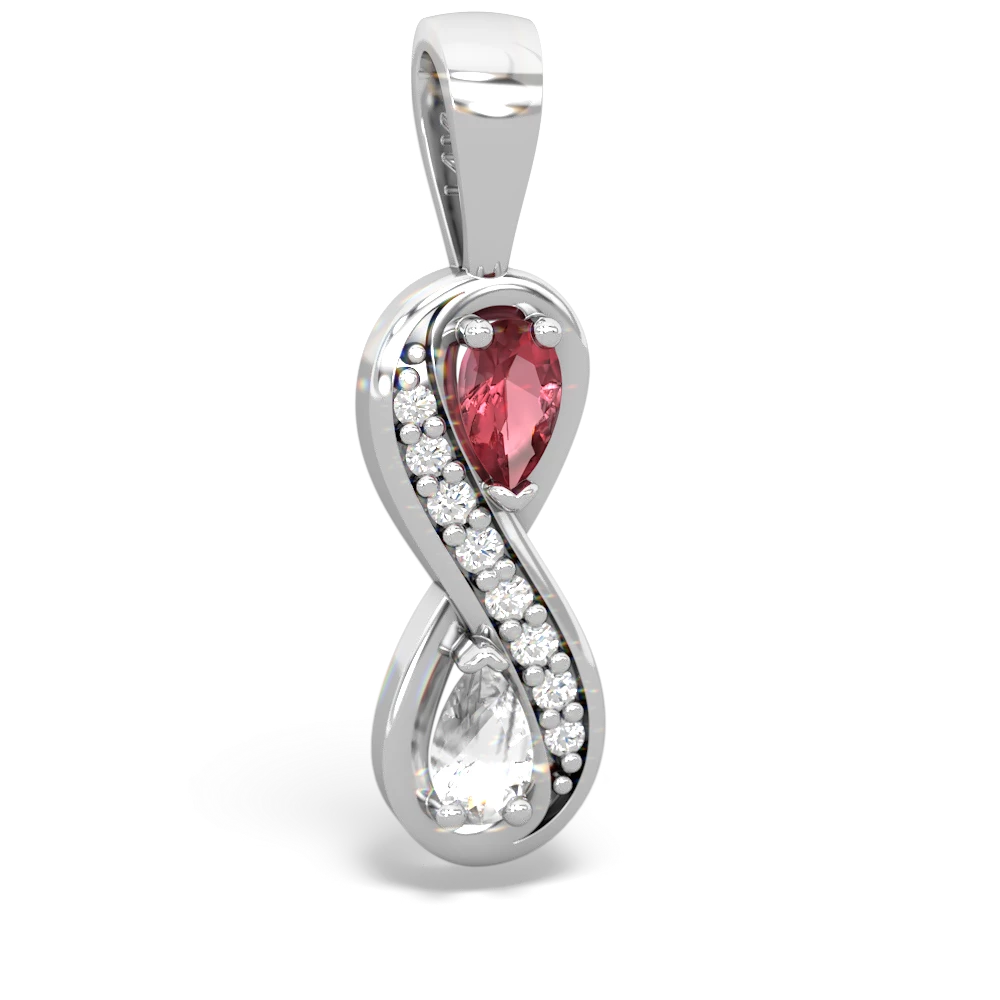 Pink Tourmaline Diamond Infinity 14K White Gold pendant P5390