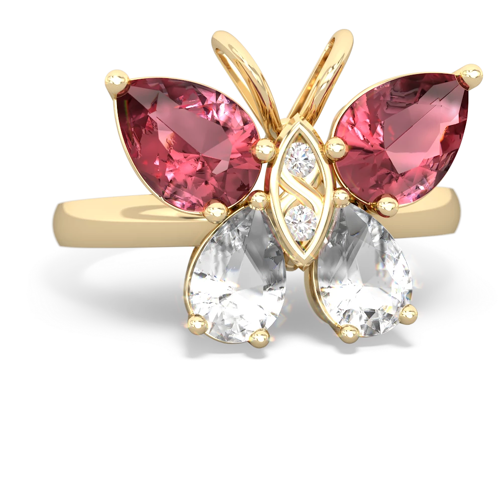 Pink Tourmaline Butterfly 14K Yellow Gold ring R2215