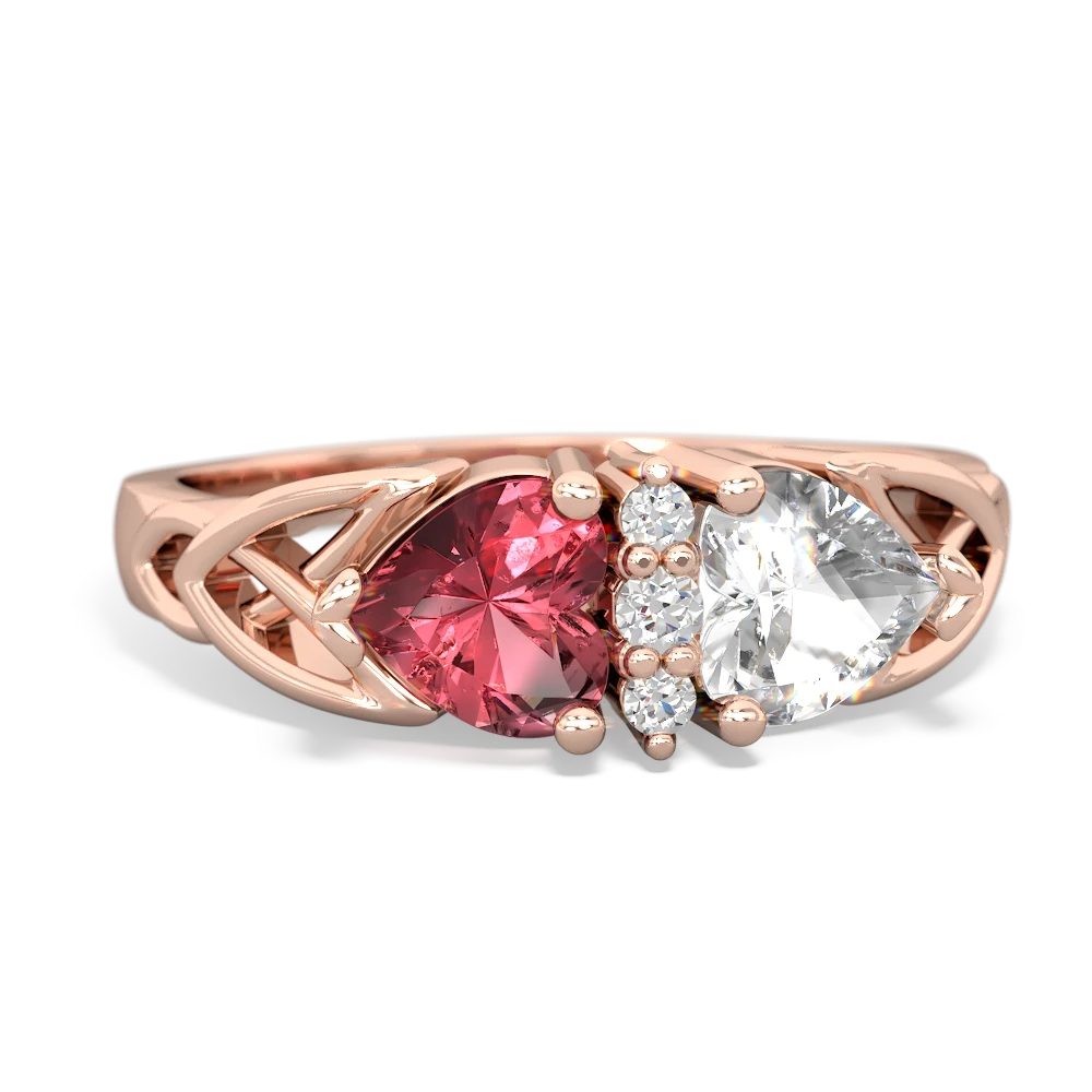 Pink Tourmaline Celtic Knot Double Heart 14K Rose Gold ring R5040