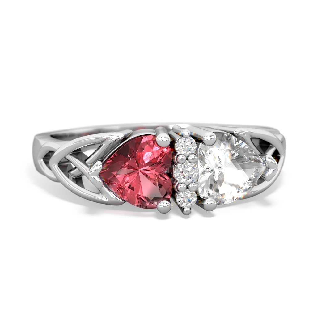 Pink Tourmaline Celtic Knot Double Heart 14K White Gold ring R5040